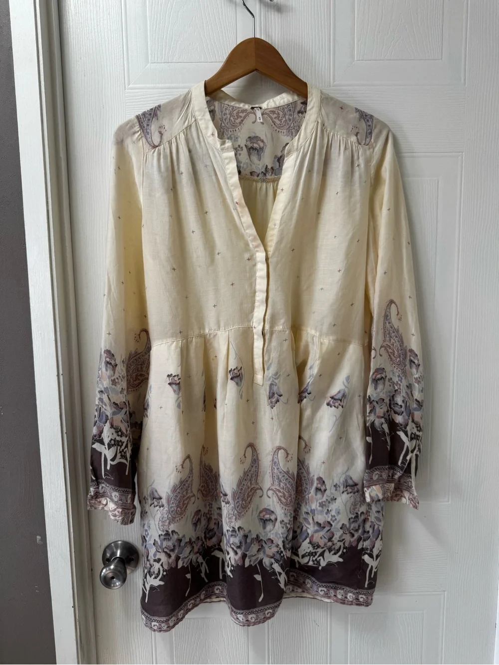 Free People Cream Paisley Print Blouse